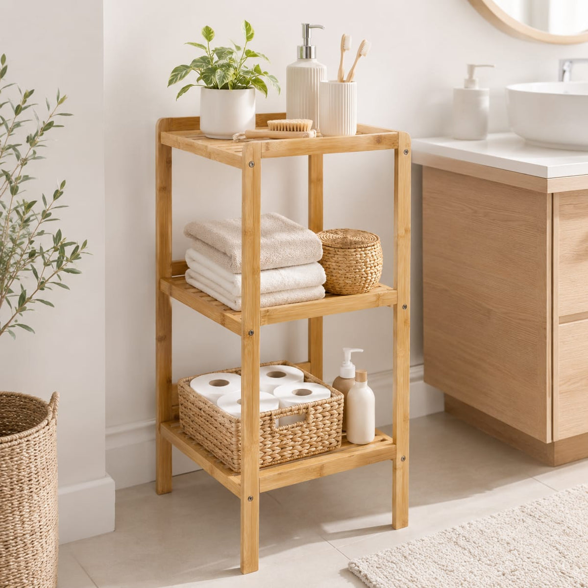 Bamboo Square Shelf 3-Tier