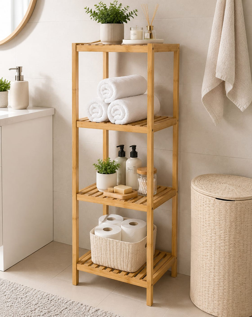 Bamboo Square Shelf 4-Tier