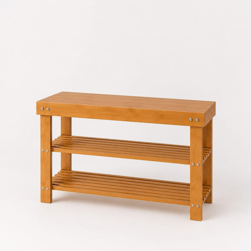 Bamboo Shoe Rack Two-Tier with Bench